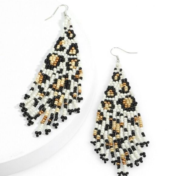LEOPARD BEADED FRINGE EARRINGS - Picture 1 of 3